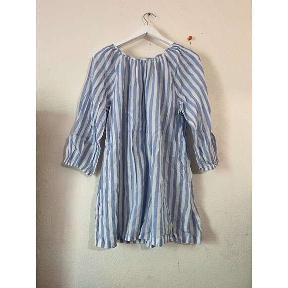 J.Crew Womens Blue & White Striped 3/4 Sleeve Beach Tunic Top Blouse Tassel Neck - Picture 4 of 8